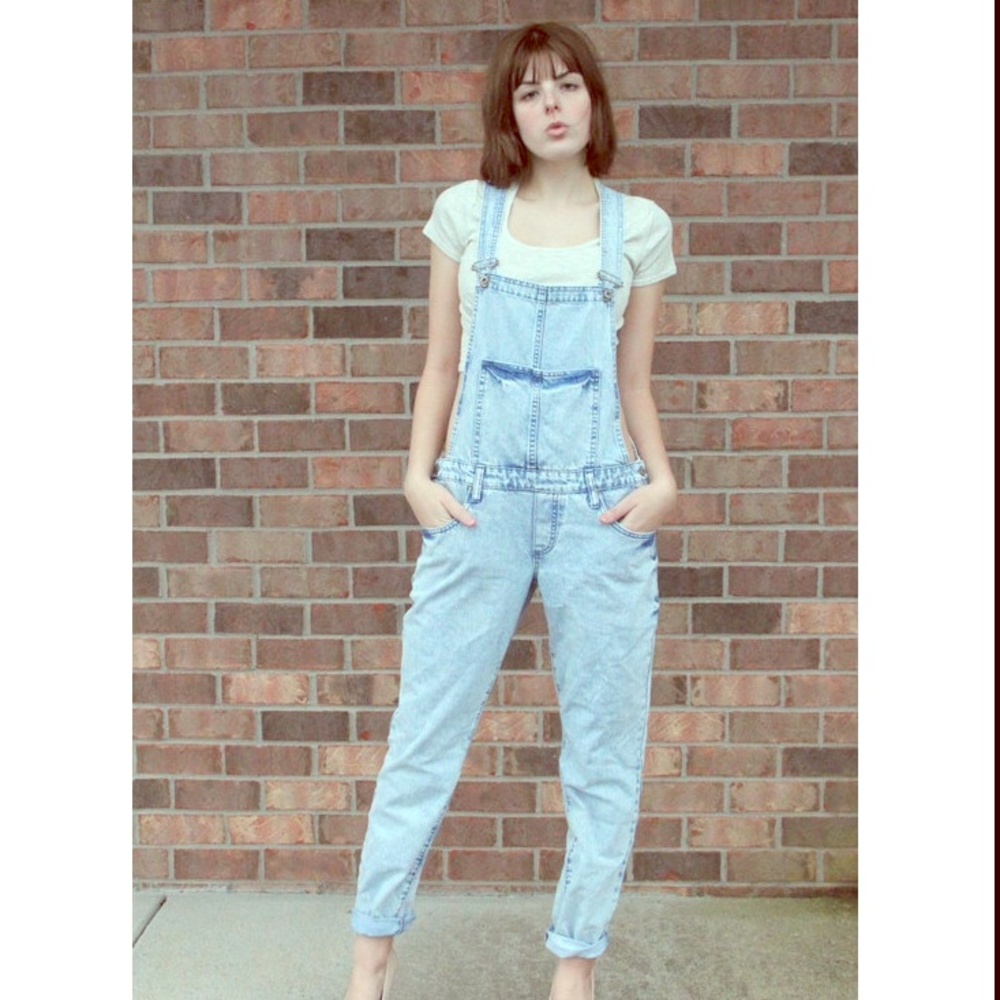 River Island Light acid wash denim overalls